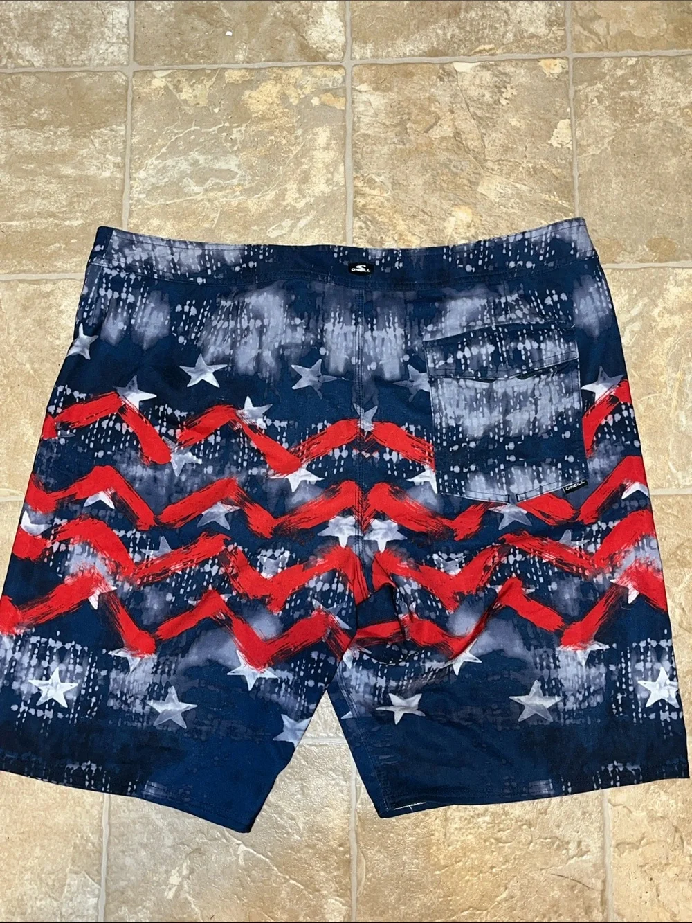 O'Neill Navy & Red Star Wave Swim Board Shorts